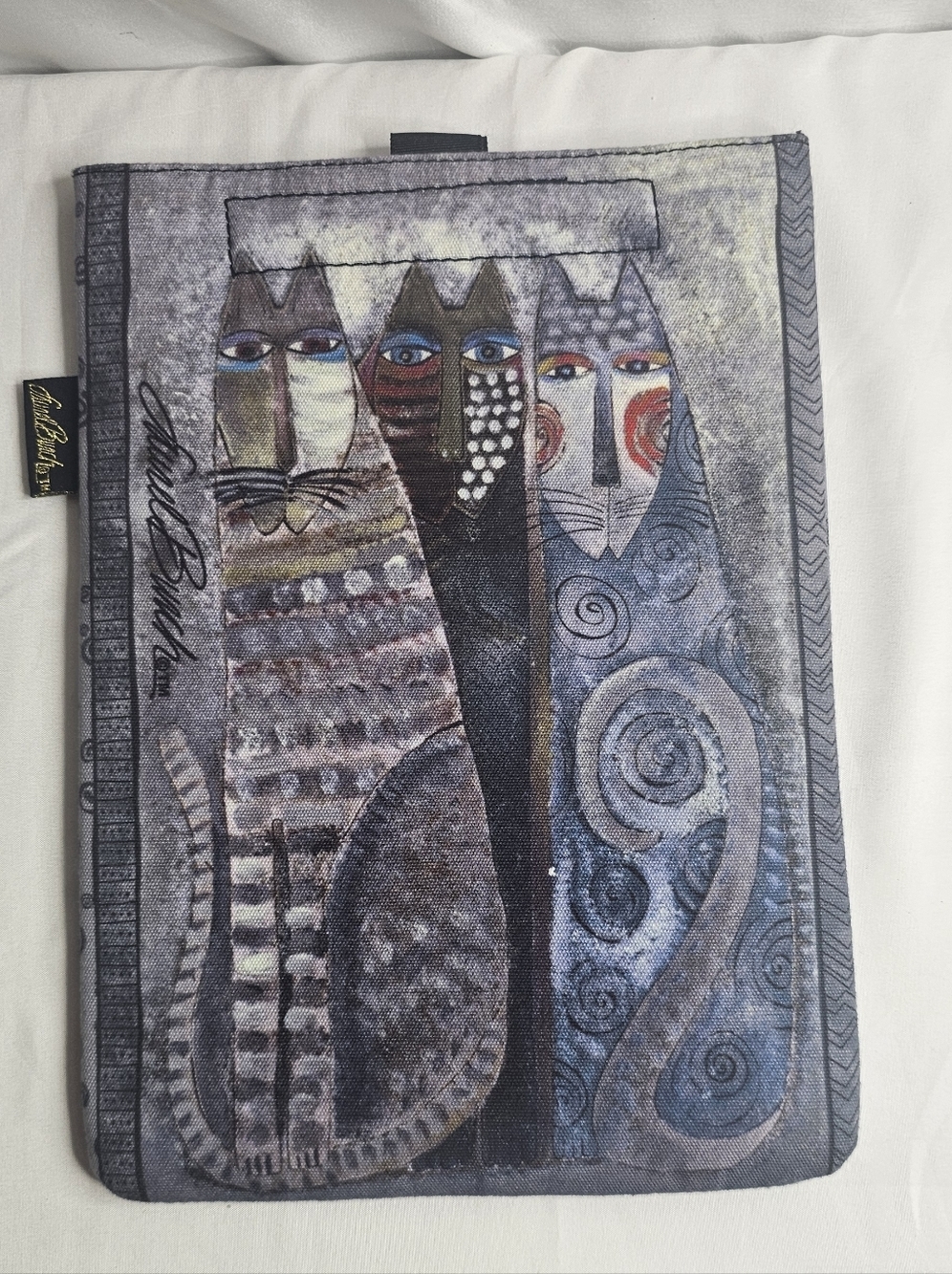Laurel Burch Fantastic Felines Cat Tablet Case Sleeve Padded Bag Blue Gray